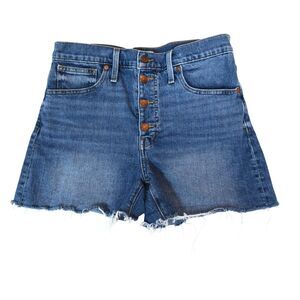 Madewell Jean Shorts Womens 28 Blue High Rise Denim Button Fly Cut Off Festival